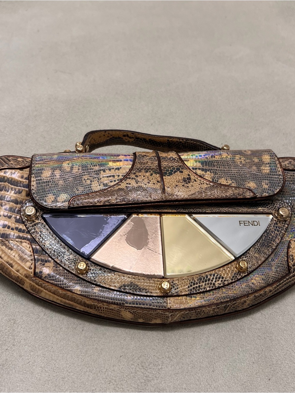 Fendi Iridescent Snake-Embossed Shoulder Bag in Gold, Brown, Cream, Black - Picture 9 of 9